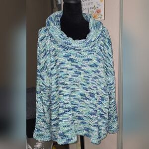 (J) Ruby Rd. Blue and Green Cowl Neck Sweater